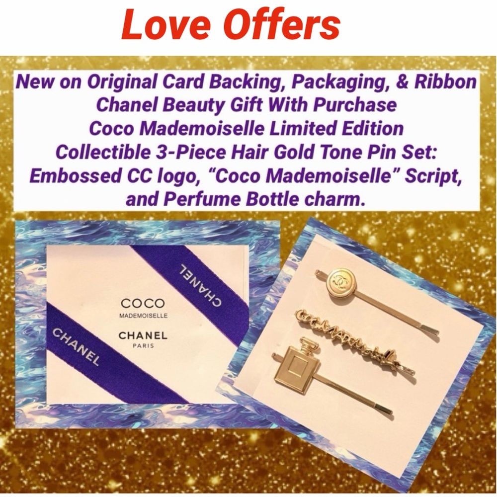 Chanel Beauty Hair Pin Set CC logo, 
Coco Mademoiselle Script,Perfume Bottle